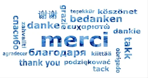 Moving word cloud to the word merci in selected languages Stock Footage 113287514