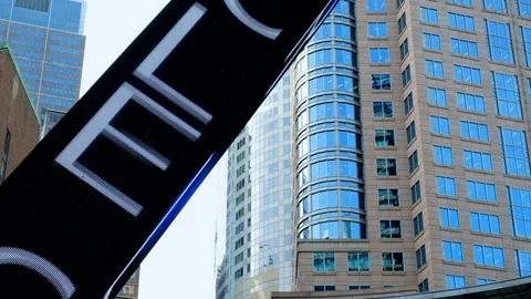 Moving words with offices in background Stock Footage 108514906