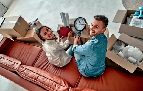 Moving a young couple Stock Photos