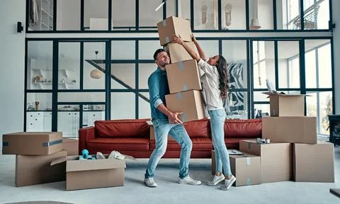 Moving a young couple Stock Photos