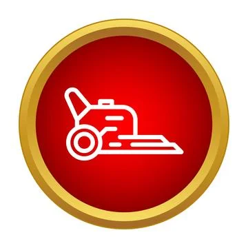 Mower machine icon inside red circle button 스톡 일러스트