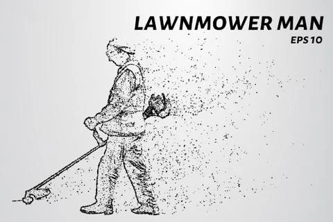 Mowing grass consists of dots and circles. A gardener mows the grass trimmer. Stock Illustration