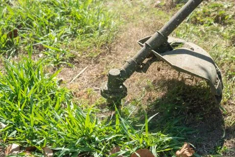 Mowing the grass, the mower close up Stock-Fotos