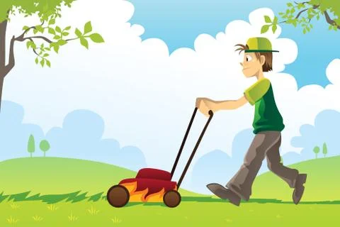 Mowing lawn Stock Illustration