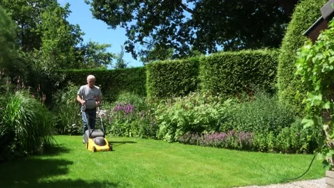 Mowing the lawn in the summer Video stock 139862071