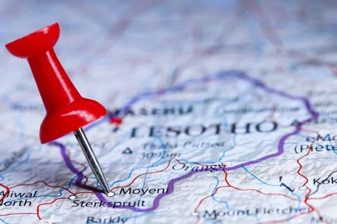 Moyeni, Lesotho pin on map Stock Photos