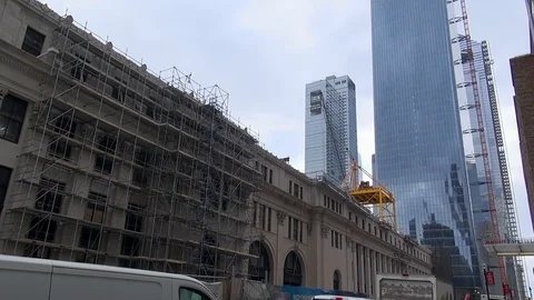 Moynihan Train Hall &amp; “The Eugene” Apartment Building (Hudson Yards Project) Stock Footage 100565664