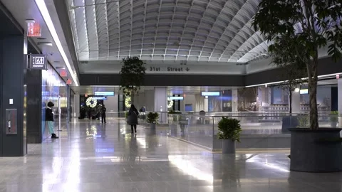 Moynihan Train Hall Station in Postal Service Building in NYC. Empty hallway Stock Footage 200789460