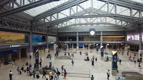 Moynihan train hall from verandah Stock Footage 169364516