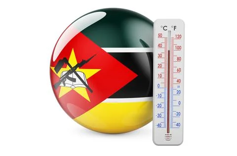 Mozambican flag with thermometer. 3D rendering Stock Illustration
