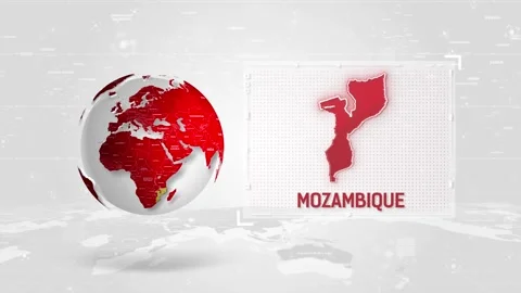 Mozambique 4K Tech Map Beside Globe On White Background Stock Footage 338240306