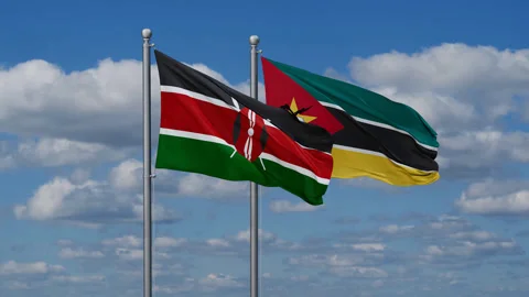 Mozambique and Kenya waving flags Stock Footage 282599676