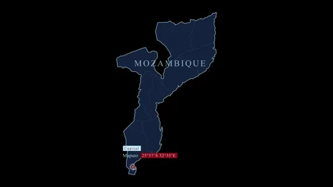 Mozambique blue map with maputo city and coordinates, Video stock 284463674
