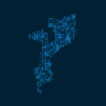 Mozambique dotted glowing map. Shape of the country with blue bright bulbs... イラスト素材