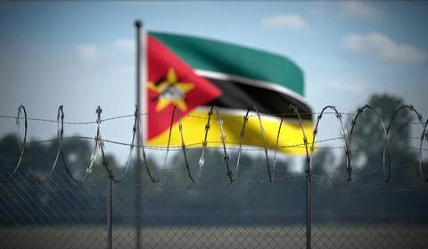 Mozambique - Flag and Barbed Wire Fence - 3D illustration Stock Illustration