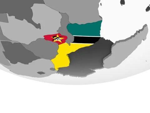 Mozambique with flag on globe Stock Illustration