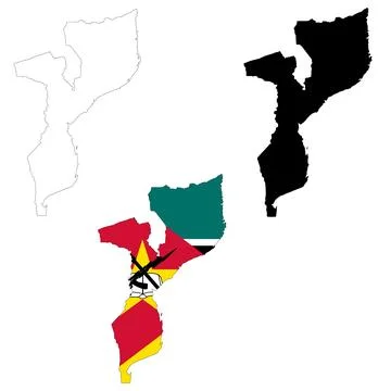 Mozambique flag map on white background. Outline map of Mozambique. Mozambi.. Stock Illustration
