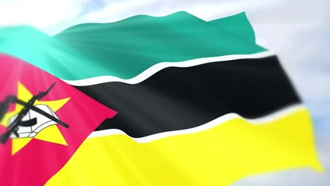 Mozambique Flag Seamless Loop 4k 60fps on Sky Background Stock Footage 340618686