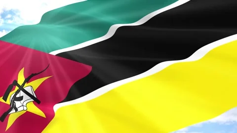 Mozambique Flag Seamless Loop 4k 60fps on Sky Background Stock Footage 341566311