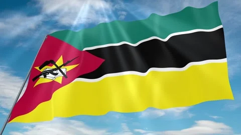 Mozambique Flag Seamless Loop 4k 60fps on Sky Background Stock Footage 341761482