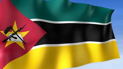 Mozambique Flag - Set of 3 Angles with Masks [3WaveSeries] Stock Footage 103475309