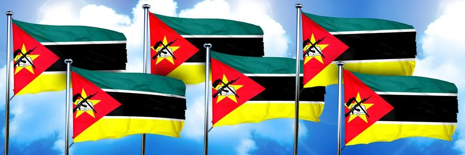 Mozambique flags, 3D rendering, on a cloud background Stock Illustration