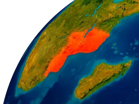 Mozambique on globe Stock Illustration