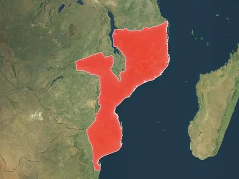 Mozambique highlighted on realistic map Stock Illustration