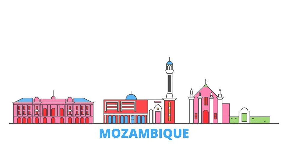 Mozambique line cityscape, flat vector. Travel city landmark, oultine Stock Illustration
