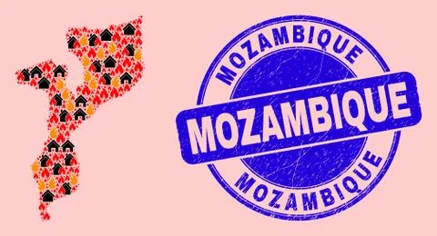 Mozambique Map Composition of Flame and Realty and Distress Mozambique Stamp Stock Illustration