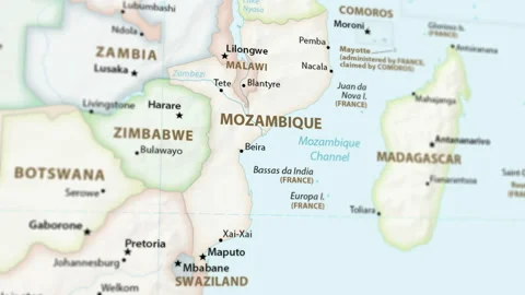Mozambique on a Map with Defocus (4K) Stock Footage 102686884