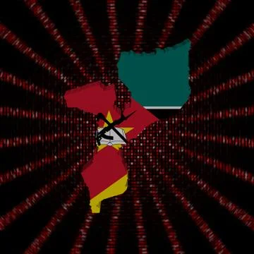 Mozambique map flag on red hex code burst illustration Stock-Illustration