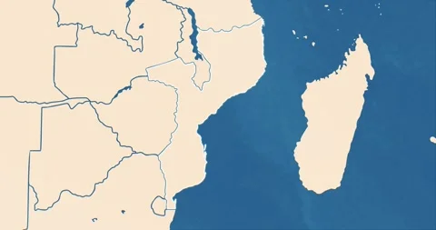 A mozambique map with most important cities and frontier lines Видео 337429838