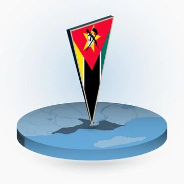 Mozambique map in round isometric style with triangular 3D flag of Mozambique Ilustração Stock