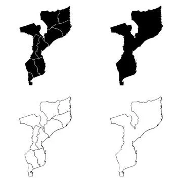Mozambique Outline and Solid Fill Map Set. 스톡 일러스트