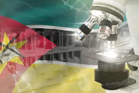 Mozambique science background - microscope on flag Stock Illustration