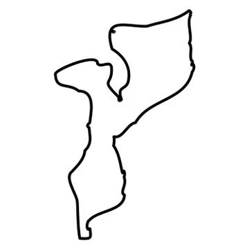 Mozambique - solid black outline border map of country area. Simple flat vector Stock Illustration