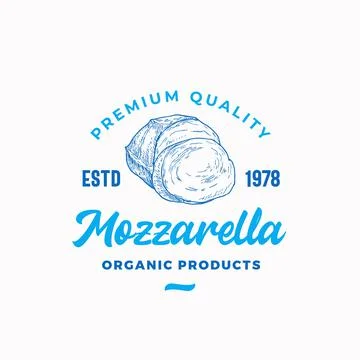 Mozzarella Abstract Vector Sign, Symbol or Logo Template. Hand Drawn Sketch Stock Illustration