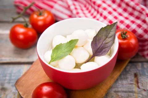 Mozzarella and basilicas Foto stock