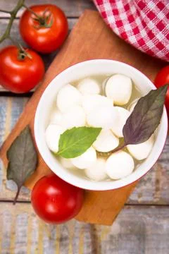 Mozzarella and basilicas Stock Photos
