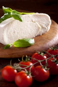 Mozzarella, Basil and Tomatoes Stock Photos