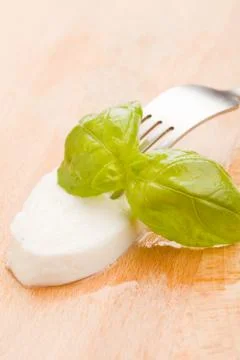 Mozzarella with basil leaf Stock Photos