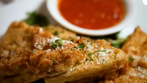 Mozzarella In Carrozza Appetizer Classy Italian Restaurant II Stock Footage 128462830