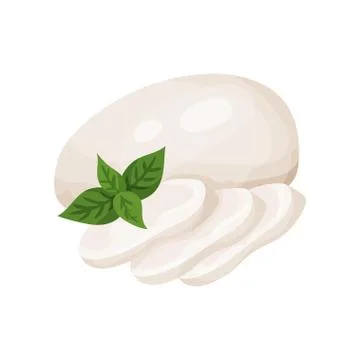Mozzarella cheese with basil leaf dairy product cartoon vector Illustration Stock Illustration