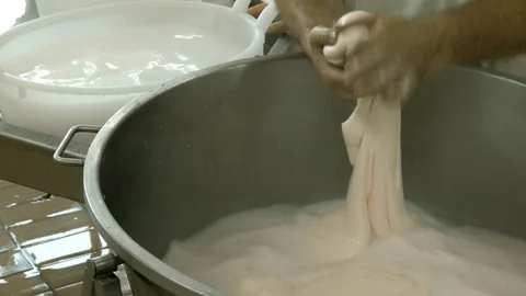 Mozzarella cheese with manual making process Stock Footage 75869506