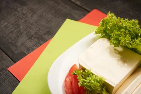 Mozzarella cheese on a table background Stock Photos