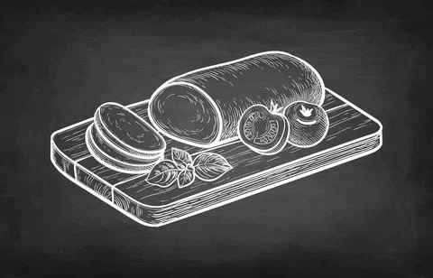 Mozzarella cheese with tomatoes and basil. Illustrazione stock