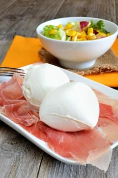 Mozzarella han raw ham Stock Photos