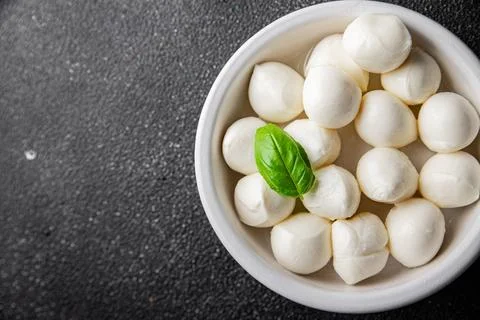Mozzarella mini cheese balls dish fresh delicious gourmet food background o.. Stock Photos