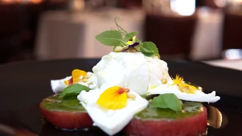 Mozzarella salad close up, 50 fps Stock Footage 93930757